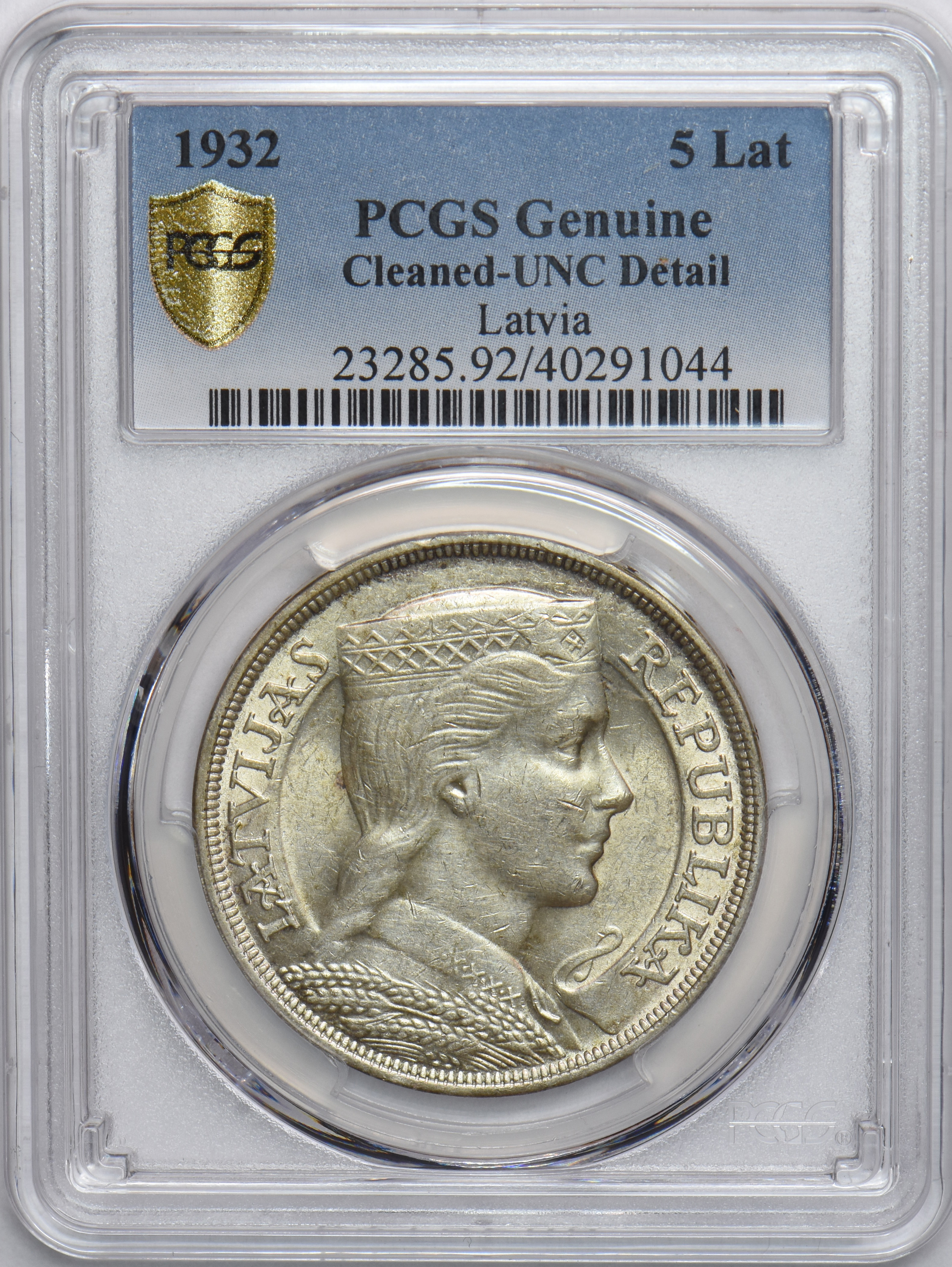 Latvia 1932 5 Lati PCGS UNC lustrous PC1056 combine shipping - Picture 2 of 5