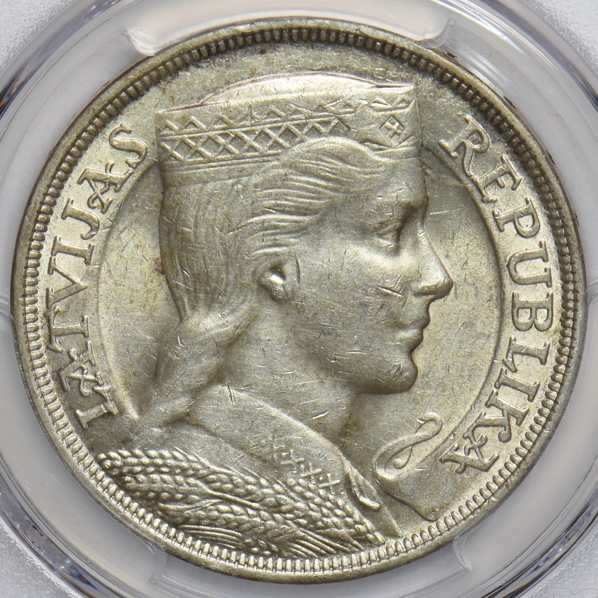 Latvia 1932 5 Lati PCGS UNC lustrous PC1056 combine shipping - Picture 3 of 5