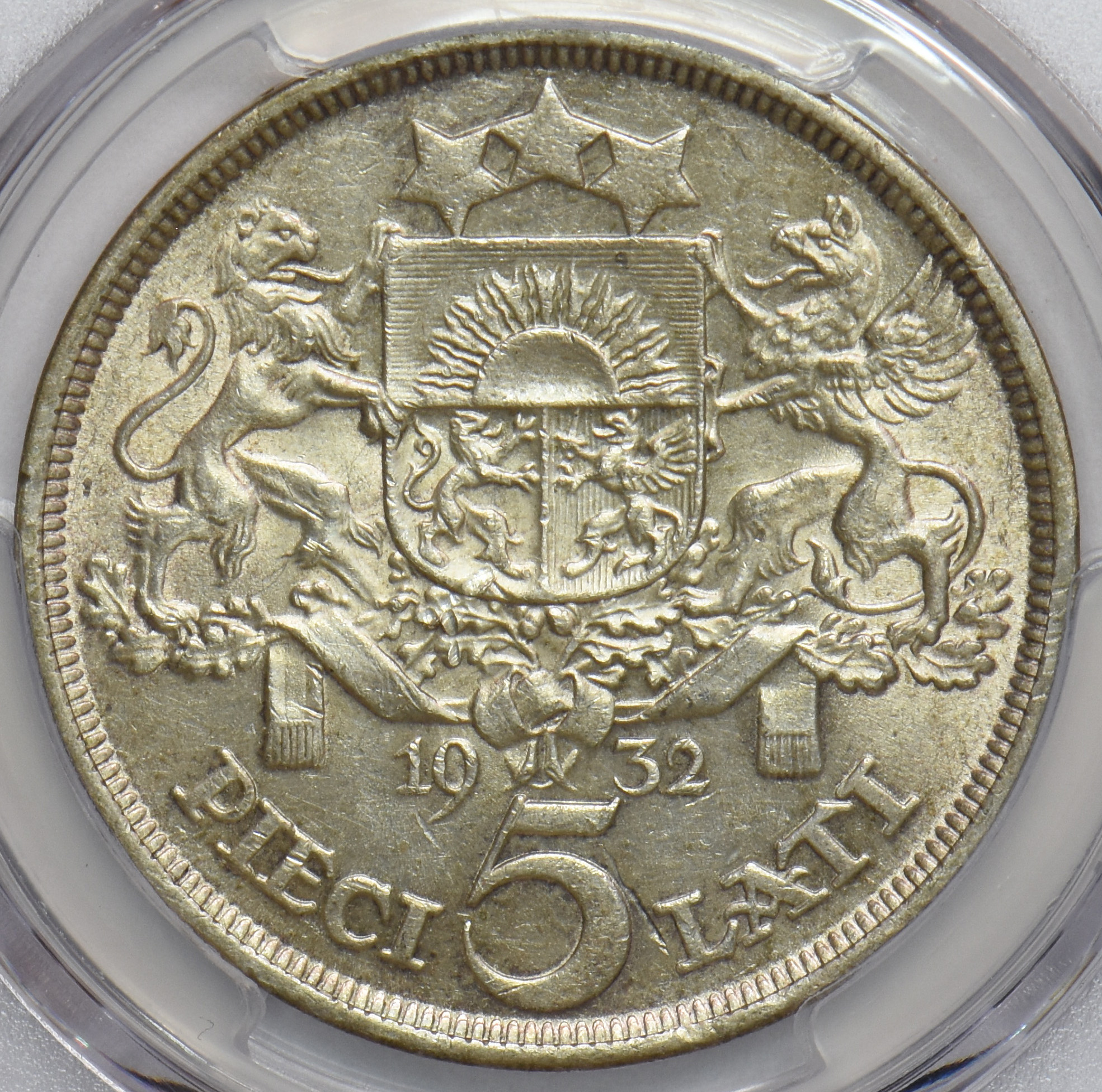 Latvia 1932 5 Lati PCGS UNC lustrous PC1056 combine shipping - Picture 4 of 5